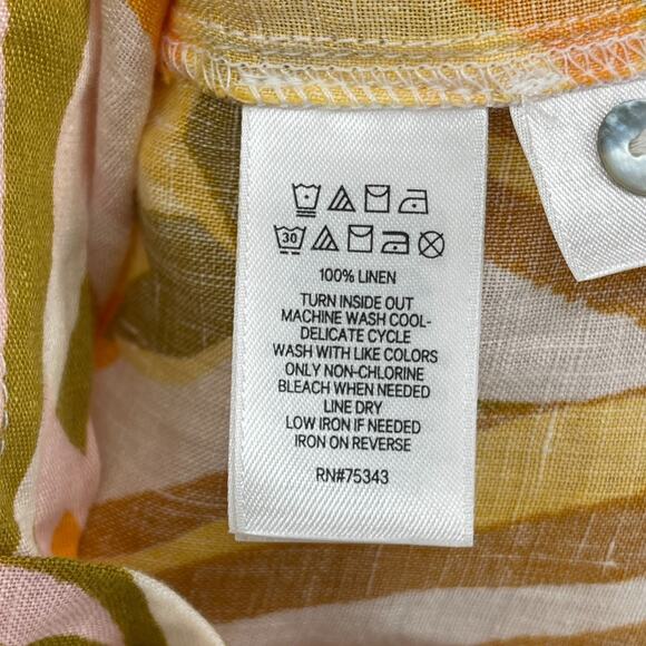 C&C CALIFORNIA Top M 100% Linen Tropical Leaf Camp Shirt Button Front Yellow - Picture 10 of 13